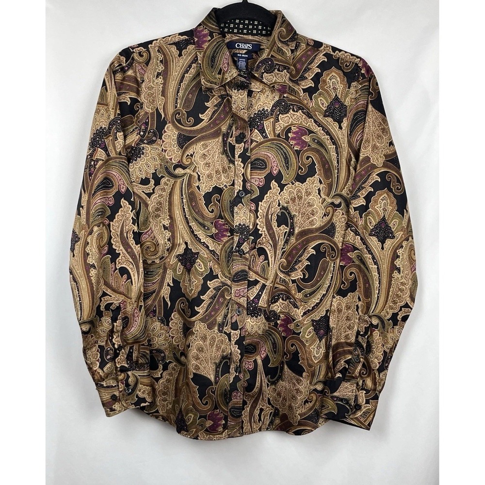 Chaps No Iron Paisley Button Down Shirt Long Sleeve Earthy Retro Vibes Size S